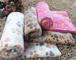 Pet blanket kennel mat cute paw footprints soft flannel puppy cat sleep warmer bedspread