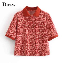 Summer Fashion Leopard Print T Shirt Women Short Sleeve Casual Tops Tee Turn Down Collar Ladies Streetwear Tshirt 210414