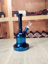 8.9 Inch Blue Thick Glass Metallic Bong Tobacco Smoking Water Pipe Hookah Beaker Bubbler Smoke Pipes Bongs Bottles Dab Rig