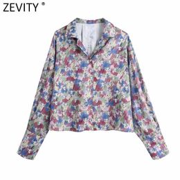 Zevity Women Vintage Flower Print Casual Loose Smock Blouse Office Lady Retro Shirt Chic Business Kimono Blusas Tops LS7713 210603