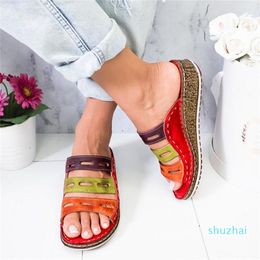 Big Size 35-43 Summer Women Sandals Stitching Ladies Open Toe Hollow Platform Slippers Comfortable Wedge Slides Beach Shoes