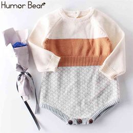 Autumn Winter Baby Knitted Sweater Romper Stripe Jumpsuit Orange Cotton Girl Clothing Bodysuit Infant Clothes 210611