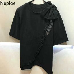 Neploe Bow Knot T Shirts Women 2021 Summer Korean Fashion Half Sleeve O Neck Female Tops Loose Casual Cotton Ladies Tees 1A027 X0628