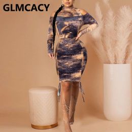 Women Long Sleeve Cold Shoulder Bodycon Dress Classy Party Club Dresses 210702