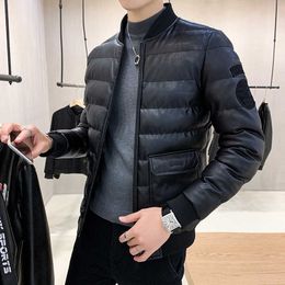 Autumn and Winter Style Men Cotton-padded Clothes Men's Winter Fashion Leather Coat Mens Warm Coat PU Leather Jacket 211018