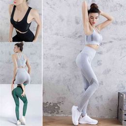 Women Fitness Yoga Sets Quick Dry Workout Gym Clothes Running Clothing Long Sports Crop Top Mesh Leggings Suit Sportswear 2Piece 210802