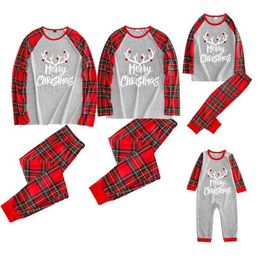 Xmas Year Adult Kid Family Clothes Pyjamas Set Matching Outfit Lattice Christmas Baby Romper Look 210922
