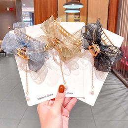 Korean lace butterfly pearl tassel hairpin metal large hairpin back of the head and shark
