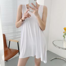 Casual Dresses Summer 2021 Ladies Solid Color Medium-Long Sleeveless Vest Home Leisure Modal Fatter Plus-Size Dress