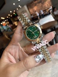 fashion women Stainless Steel Automatic Mechanical watch Sapphire Diamond Yellow Gold Green Roman Number Watches 31mm