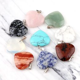 Natural stone Pink Rose quartz opal Tiger's Eye turquoise heart shape charms white black Crystal pendants for necklace accessories jewelry making