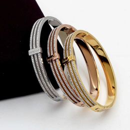 Tyendy Rose Gold Bracelets for Women Bangle Cz Stainless Steel Jewellery Lady Cubic Zirconia Bracelets Q0717