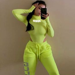 Hirigin Sexy Women Reflective Letter Print Playsuit Bodysuit Clubwear Long Sleeve Autumn Slim Jumpsuit Rompers Tops Y0927