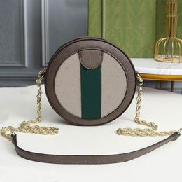 Women chain round bag shoulder bags canvas and leather trim material golden letters hardware retro style designerbag