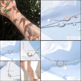 Bangle Bracelets Jewelry Sier Plated Girlfriend Zirconia Moon Star Romantic Bracelet Women Female Birthday Gift Drop Delivery 2021 Orjnc