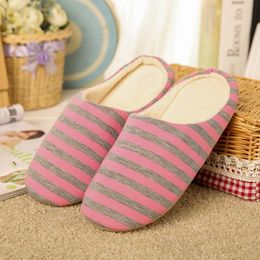 Women Indoor Slippers Short Plush Spring Autumn Flat Shoes Woman Home Bedroom Slides Striped Slip