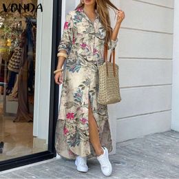 VONDA Maxi Long Dress 2021 Women Vintage Printed Long Sleeve Shirt Dresses Plus Size Bohemian Vestidos Elegant Beach Sundress X0521