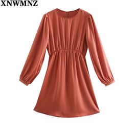 Women's Satin Sexy Dress Elegant O-Neck Lantern Sleeve Mini Female Party Club es Summe Women 210520