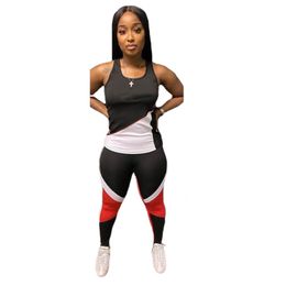 New Women summer outfits two pieces sets jogger suits tracksuits sleeveless vest T-shirts +leggings fitness clothes plus size S-2XL black casual sports suit 4774