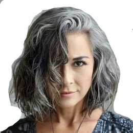 salt and pepper grey human hair wig lace front wigs ombre color two tone black to gray bob wigss for women