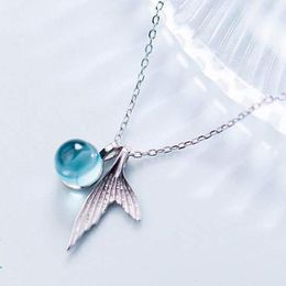 Pendant Necklaces Mermaid Fishtail Necklace With Blue Crystal Glass Chain Jewelry For Gifts