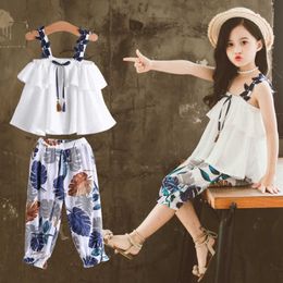 Girls Clothes Set Kids Fashion Girl Chiffon Suspenders + Floral Pants 2Pcs /Suits Girls Summer Outfits 8 10 Year old