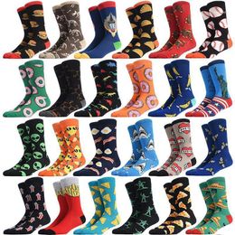 Men's Socks 1 Pair Burger Pizza Sushi Alien Males Fashion Series Cartoon Funny Women Happy Cotton Cool Middle Tube Socks1