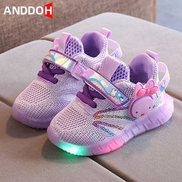 Size 22-31 Children Light Up Breathable Mesh Sneakers Boys Girls Kids Luminous Anti-slip Toddler Shoes Baby Glowing Sport Shoes G1025