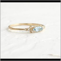 With Side Stones Jewelrywomen Inlay Aquamarine Rhinestone Rings Jewelry Lady Plated Gold Engagement Ring Fashion Aessory Four Piece Suit Wjl