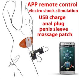 Nxy Cockrings Intelligent App Wireless Remote Control Electro Muscle Stimulation Massage Pads Anal Plug Penis Ring Electrical Bdsm Shock Set 1210