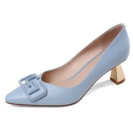 Spring Style Full Grain Leather Pointed Toe High Strange Heel Slip On Nightclub Cozy Noble Women Pumps L6f2 Dress Shoes