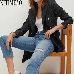 XITIMEAO Women Casual Woollen Coat Blazer Office Lady Long Suit Double Breasted Thickening Ladies Blazers 210604