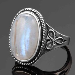 Natural Moonstone for Women's Silver 925 Jewelry Vintage Party Rings With 11x17MM Big Oval Gemstone Gifts Whole