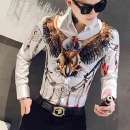 Designer 3D Eagle Print Men Shirt Dress Long Sleeve Casual Slim Fit Mens Social Shirts Night Club Bar Streetwear Clothes Camisa 210410