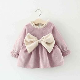 0-4Years Toddler Kid Baby Girls Autumn Winter Tutu Dress Princess Party Wedding Bowknot Dresses Long Sleeve Corduroy Dress G1129