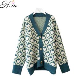 H.SA Women Knitted Sweater and Cardigans V neck Loose Style Sweet Heart Button Up Casual Cardiagns Knit Warm Jacket Outer Tops 210417