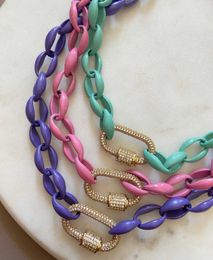 3PCS, Fashion Colorful Neon Enamel Bead Link Chunky Chain Choker Necklace Gothic Jewelry