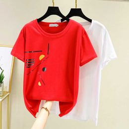 Plus size T Shirt Women Tshirt Cotton Summer Harajuku Tops T-Shirt Woman Korean Fashion Tee Shirt Femme Clothing Red 210604