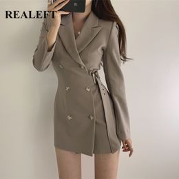 Autumn Winter Formal Women's Blazer Jacket Sashes Casual Double Breasted Jackets Chic Ladies Outwear Female 210428