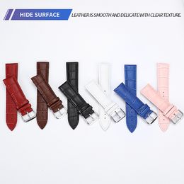 Calfskin Slub Pattern Pin Buckle Men's and Women's Watch Strap Black Brown White Red Blue Pink