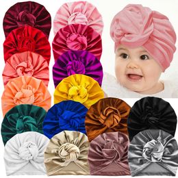 Fashion Donut Baby Hat Velvet Elastic Beanie Cap Newborn Baby Round Knot Turban Headbands Infant Hats Hair Accessorie