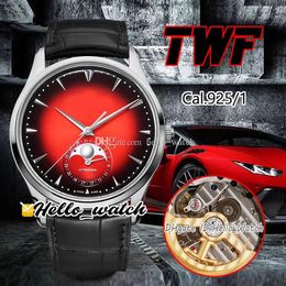 TWF Master Ultra Thin 3D Moon Enamel Cal A925 Atuomatic Mens Watch 39mm Steel Red Dial Stick Markers Leather Strap Q1368420 2021 Edition 3 Style Hello_Watch