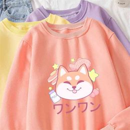 Shiba Inu Dog Oversize Hoodie Women Cotton Sweatshirt Ulzzang Harajuku Kawaii Hoodies for Ladies Japanese Clothes Sudadera Mujer 210910