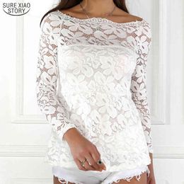 Causal Solid Pullover Shirt Black Autumn Long Sleeve Sexy Lace Blouse Women White Tops Ladies Blusas Mujer 10435 210415
