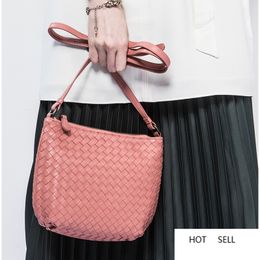 Sheepskin Shoulder Bag Handmade Knitted Messenger Large Capacity Soft Leather Pig Skin Lining