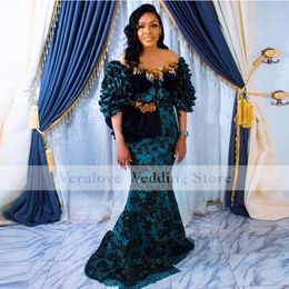Formal Aso Ebi Evening Dresses 2021 Off the Shoulder Sequins Beads African Mermaid Prom Dress Applique robe de soirée de mariage
