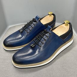 Fashion Men Casual Shoes 2021 High Quality Genuine Leather Lace Up Luxury Sneakers Blue Black Breathable Flat Oxfords