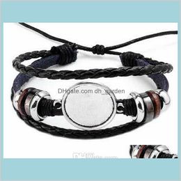 Fashion Diy Multi Layer Leather Bracelet Bangle Blank Base Fit 20Mm Round Po Glass Cabochon Setting Bezel Tray Tklmd Charm Bracelets Jkv5G