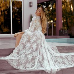 Maternity Dresses Pregnancy Tulle Long Robe Loose Lace Dress Solid White Black Maxi For Po Shoot V-Neck Baby Showers