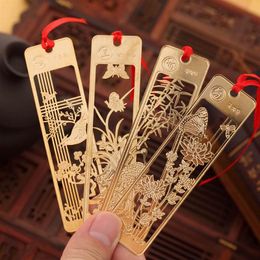 Bookmark 800 Pcs Flower Lotus Hollow Bookmarks Vintage Metal With Chinese Knot Multifunctional Stationery Material Escolar Gift